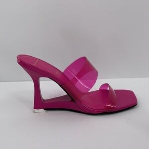 Black Suede Studio Odessa double strap wedge pink shoe cut-out sandal 39 8